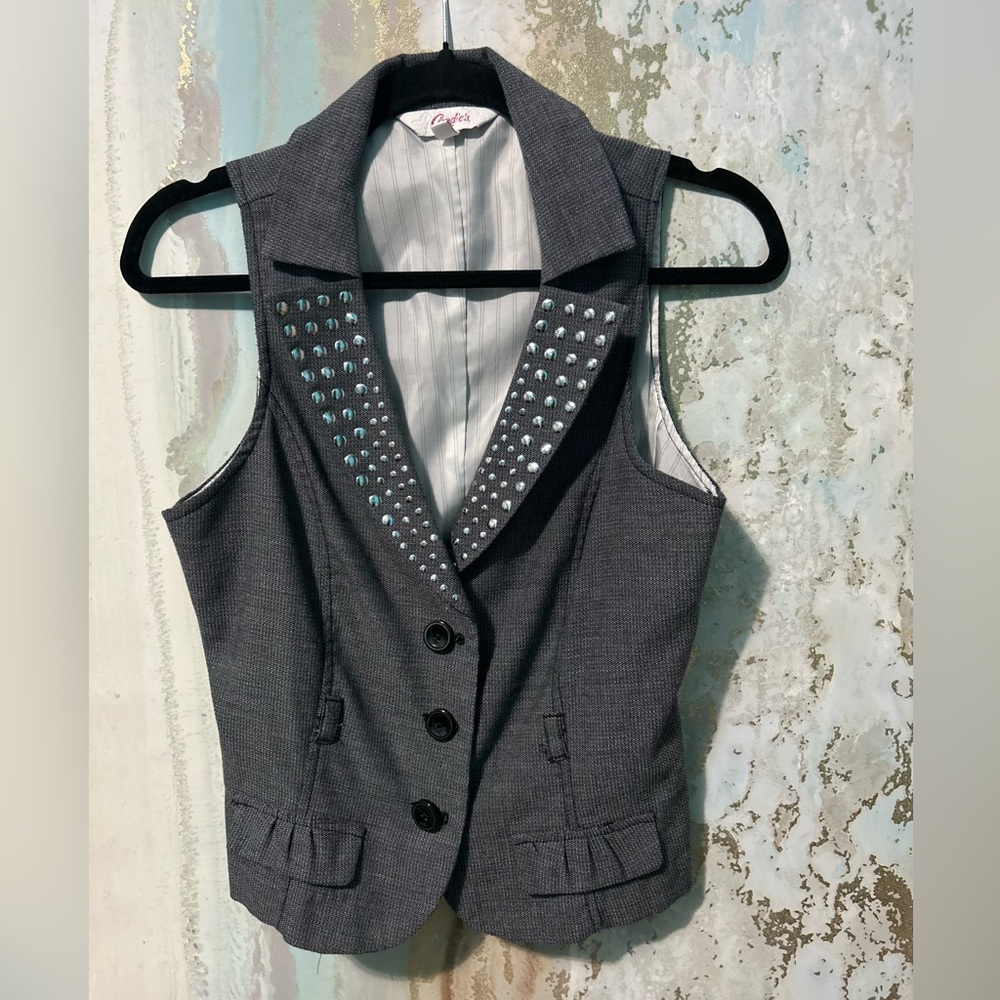 Gray Sleeveless Women's vest Jacket with Studded Detail sz:9